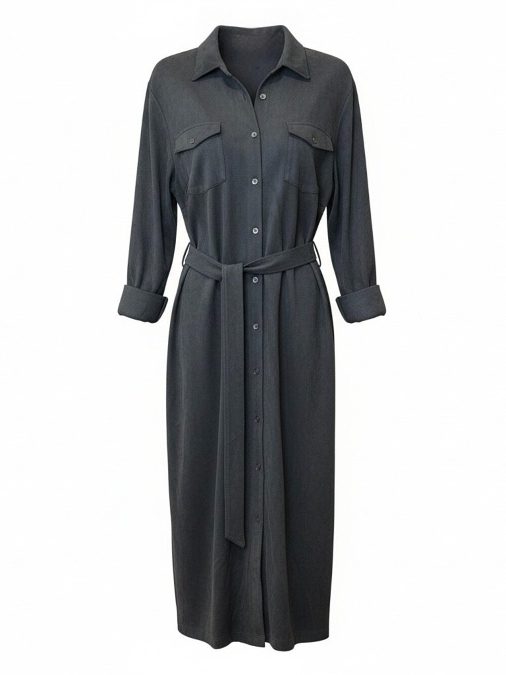 J McLaughlin Haarlem Midi Shirt Dress Women's Size XL Gray Faux Suede Tie Belt